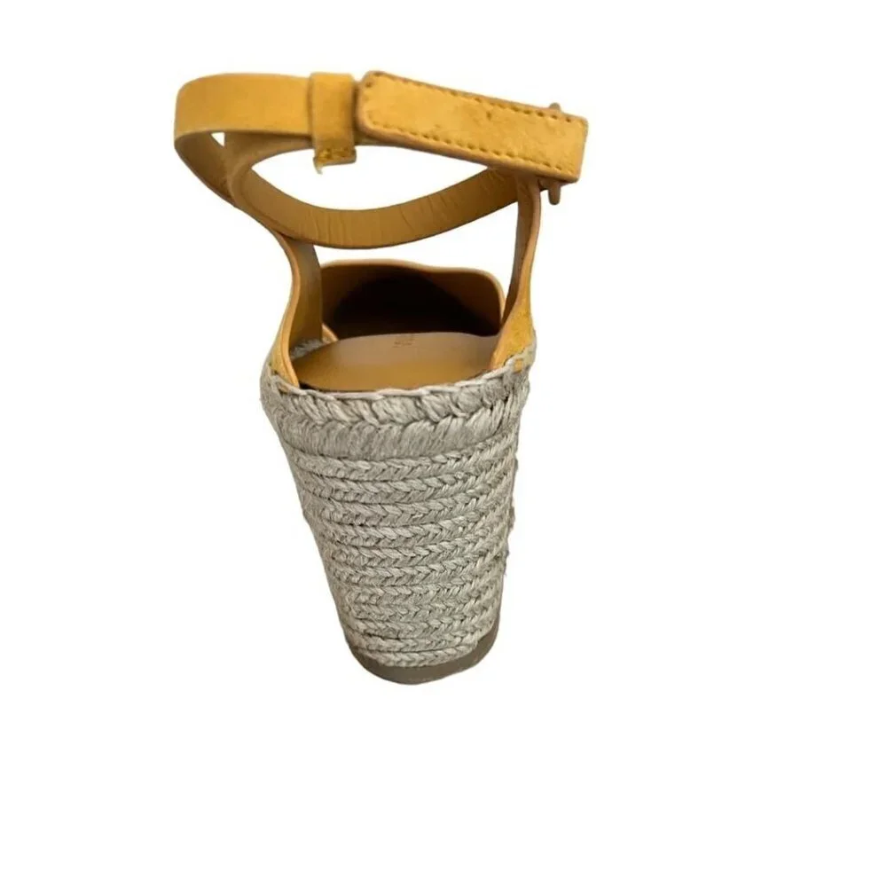 Vince Womens Papaya Yellow Suede Ankle Strap Espadrille Wedge Sandals Sz 8 M New